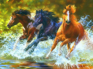 Diamond Painting Paarden in het Water met Ronde steentjes 80x100cm - Beste Kwaliteit